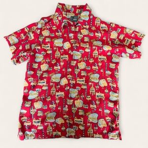 Lizwear Motel Sign Rayon Button Down Shirt Red‎ Small Petite